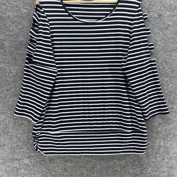 Apt.9 Sweater Pullover Women XL Black Striped 3/4 Sleeve Round Neck Cotton Knit - Picture 4 of 10